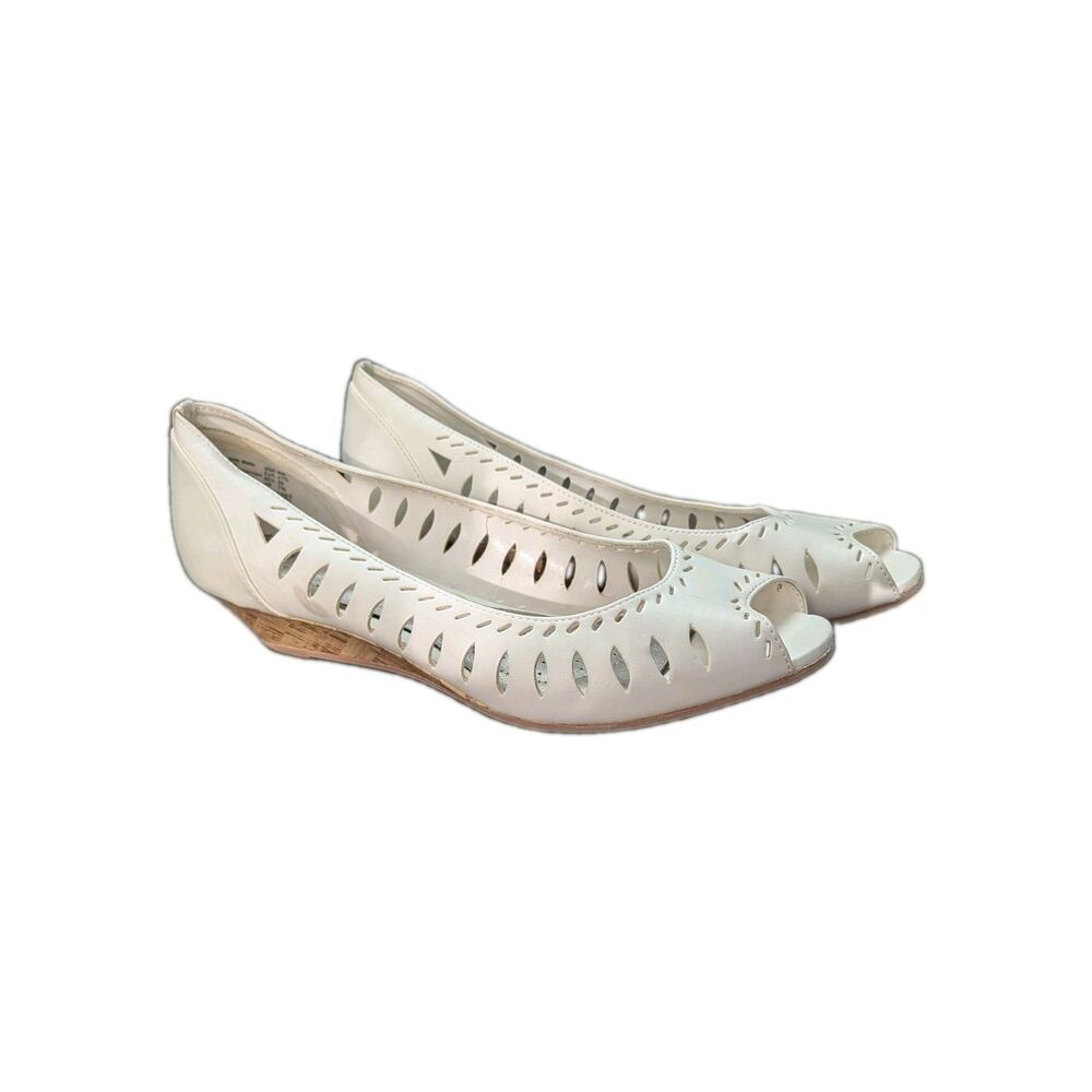 Dexflex Comfort by Dexter White Wedges Shoes Peep Toe Laser Cut Out Womens 9W